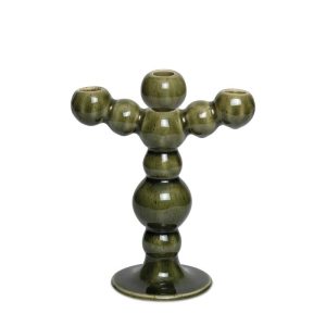 Gränna ljusstake trearmad grön