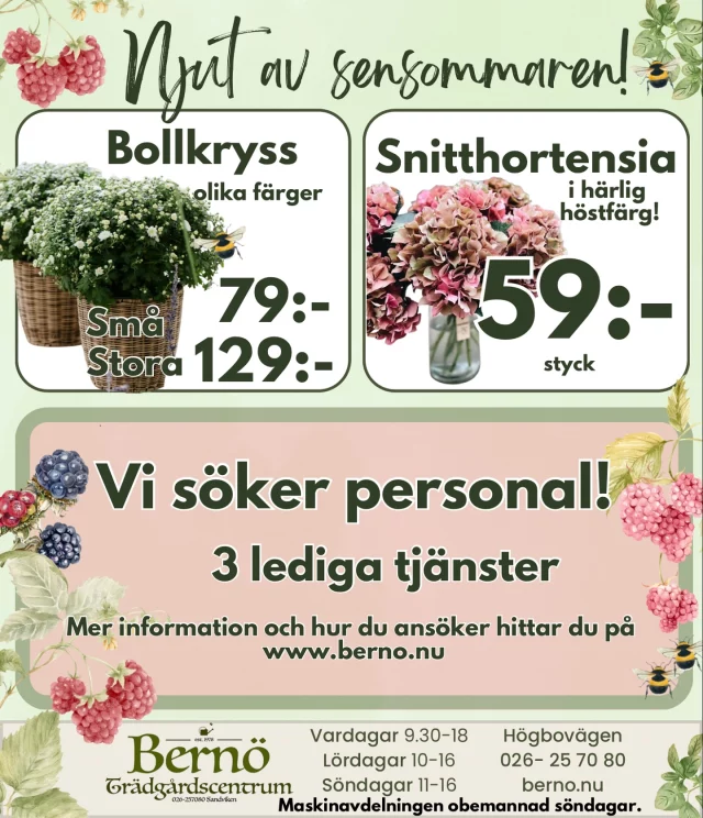 Veckans annons!🌸 missa inte att vi nu söker personal till både vår maskin och blomsteravdelning!💕